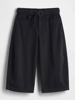 Mid Rise Belted Culotte Barrel Pants