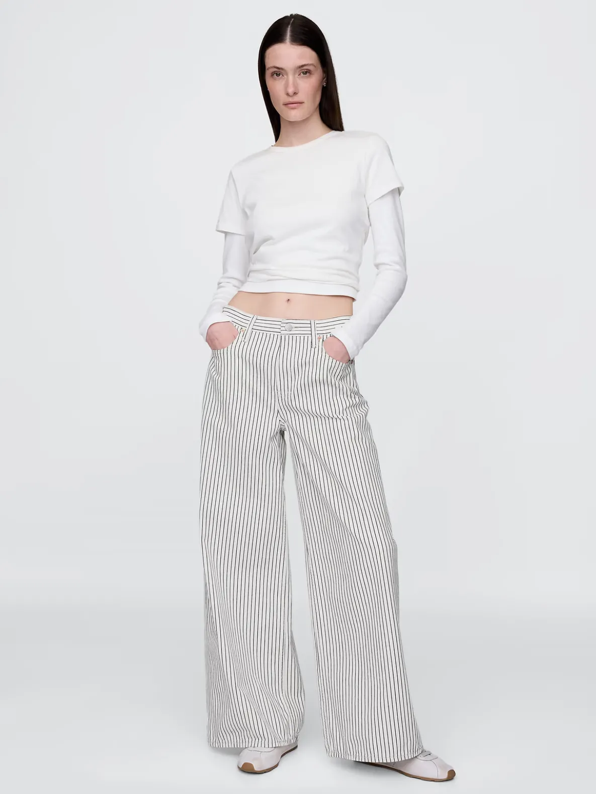 Mid Rise Denim Stripe Baggy Jeans