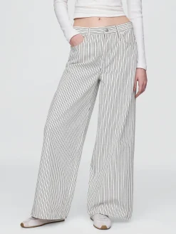 Mid Rise Denim Stripe Baggy Jeans