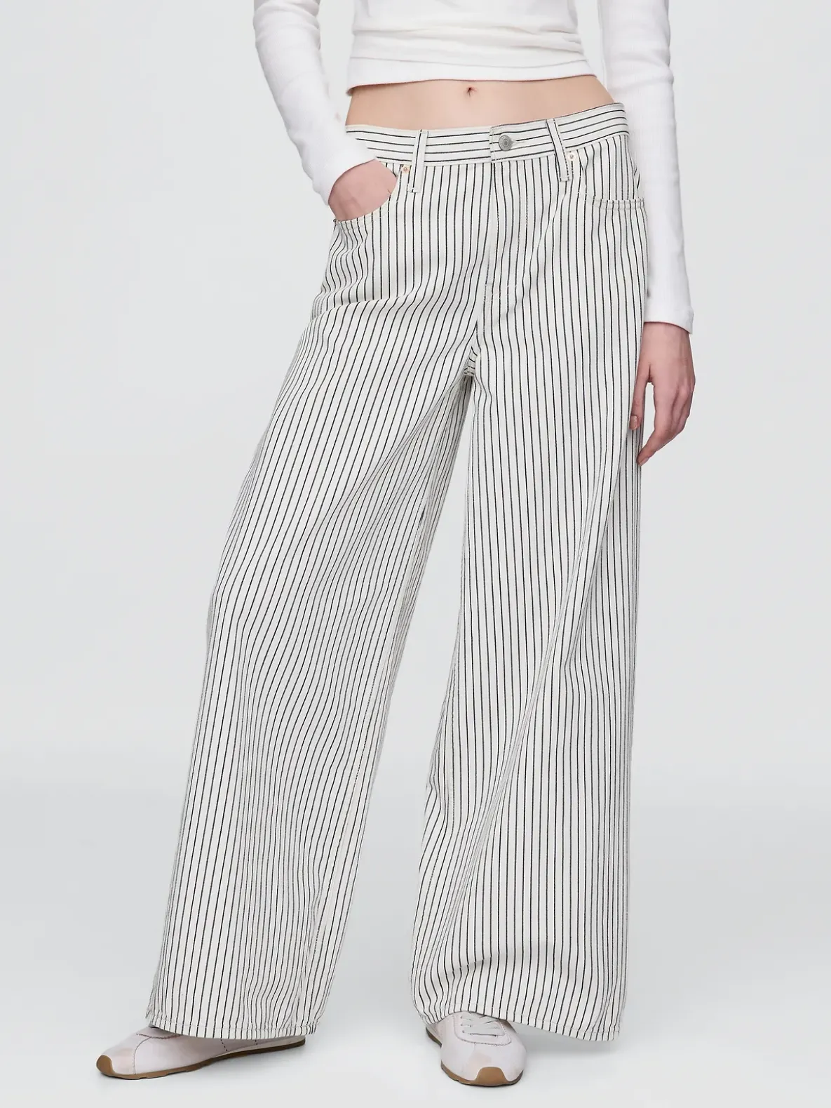 Mid Rise Denim Stripe Baggy Jeans