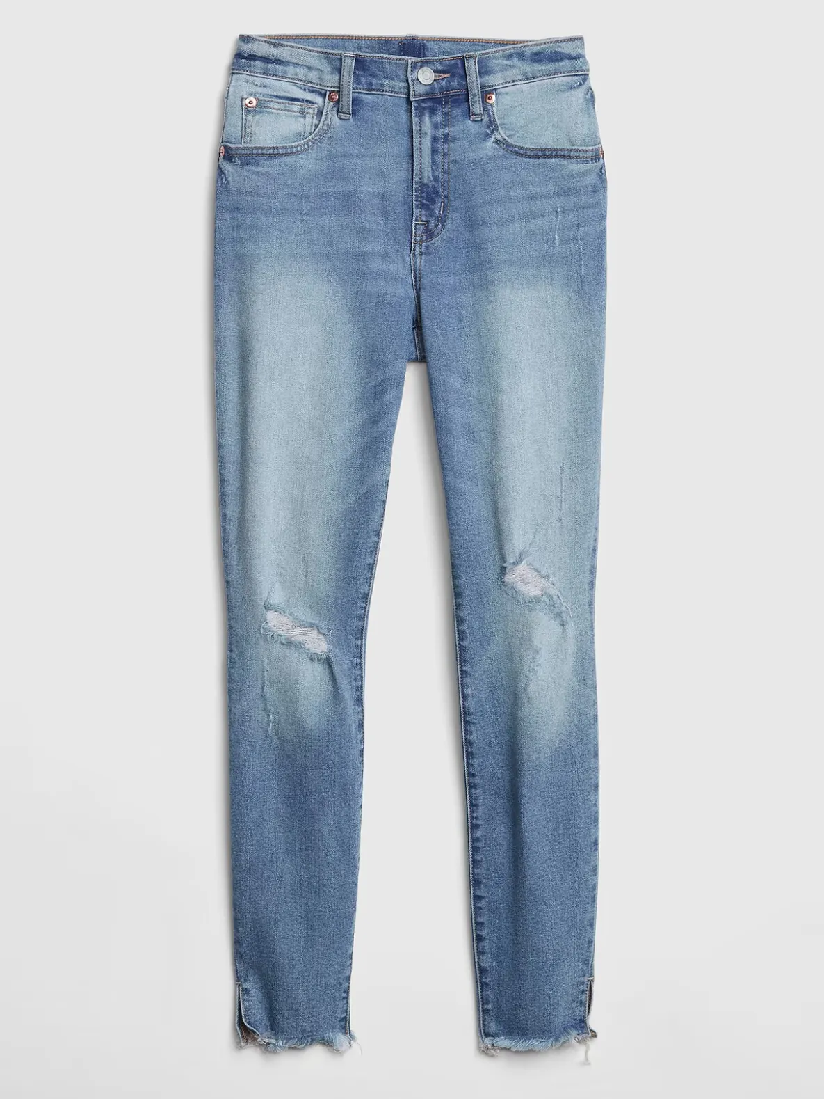 Mid Rise Distressed True Skinny Ankle Jeans
