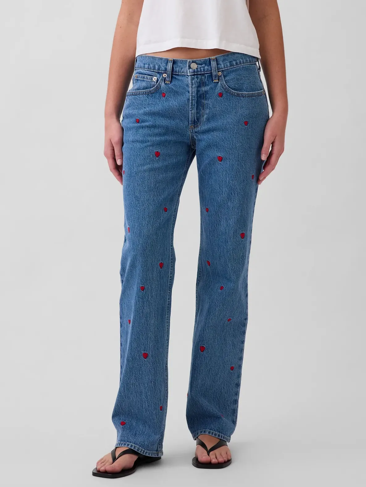 Mid Rise Embroidered Relaxed Straight Jeans
