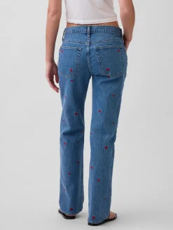 Mid Rise Embroidered Relaxed Straight Jeans