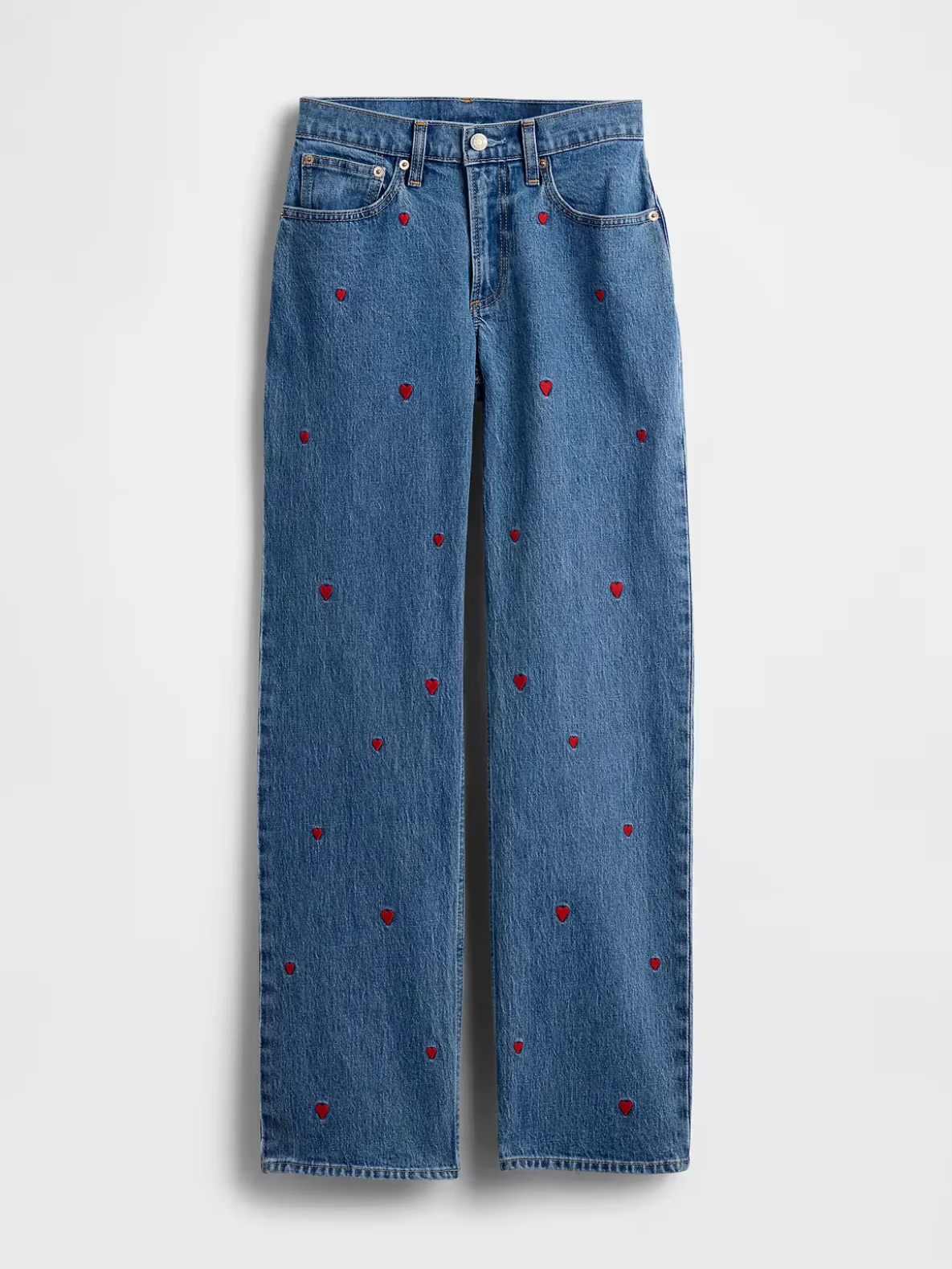 Mid Rise Embroidered Relaxed Straight Jeans