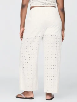 Mid Rise Eyelet Easy Wide-Leg Pants