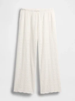Mid Rise Eyelet Easy Wide-Leg Pants