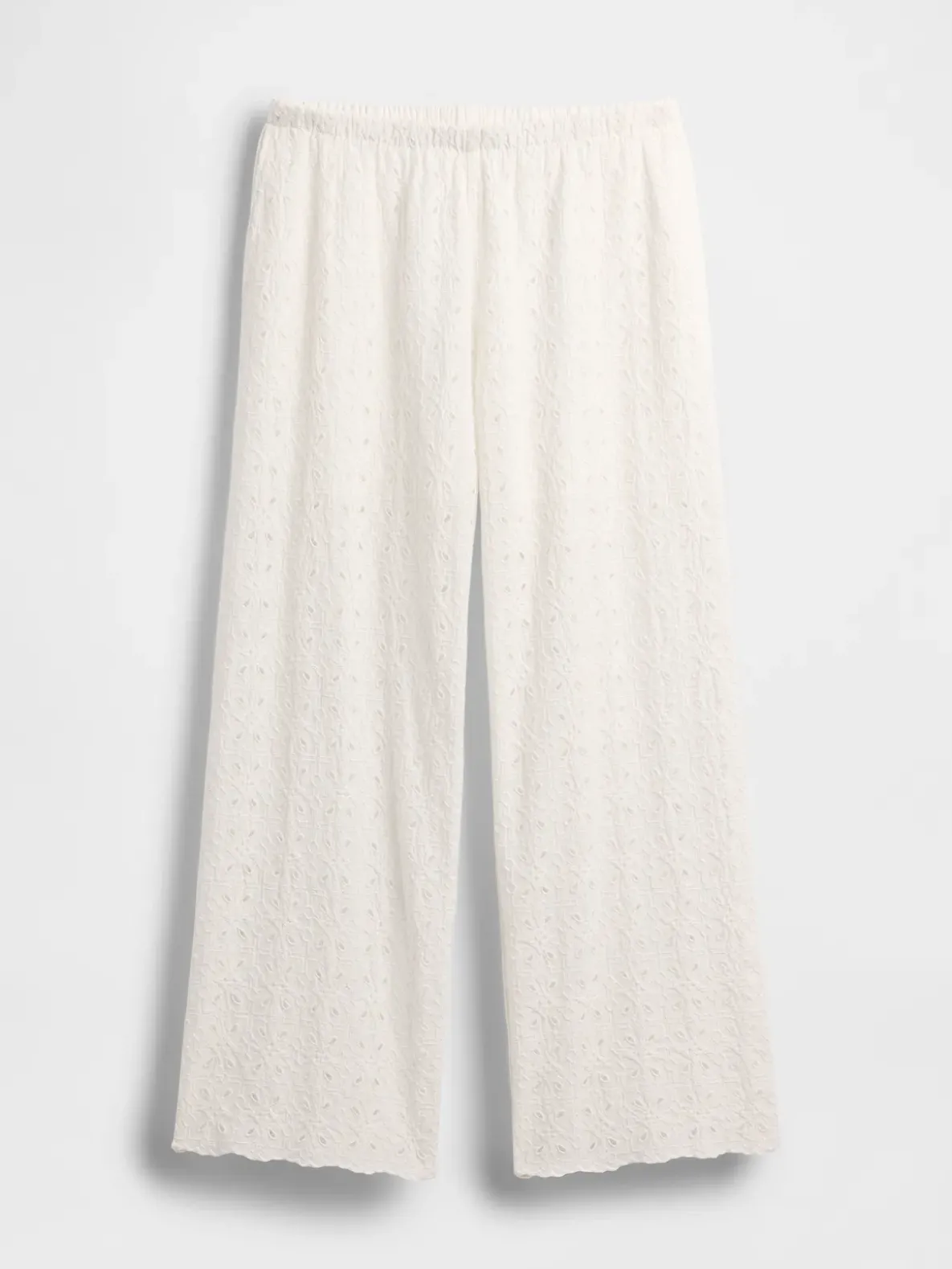 Mid Rise Eyelet Easy Wide-Leg Pants
