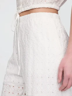 Mid Rise Eyelet Easy Wide-Leg Pants