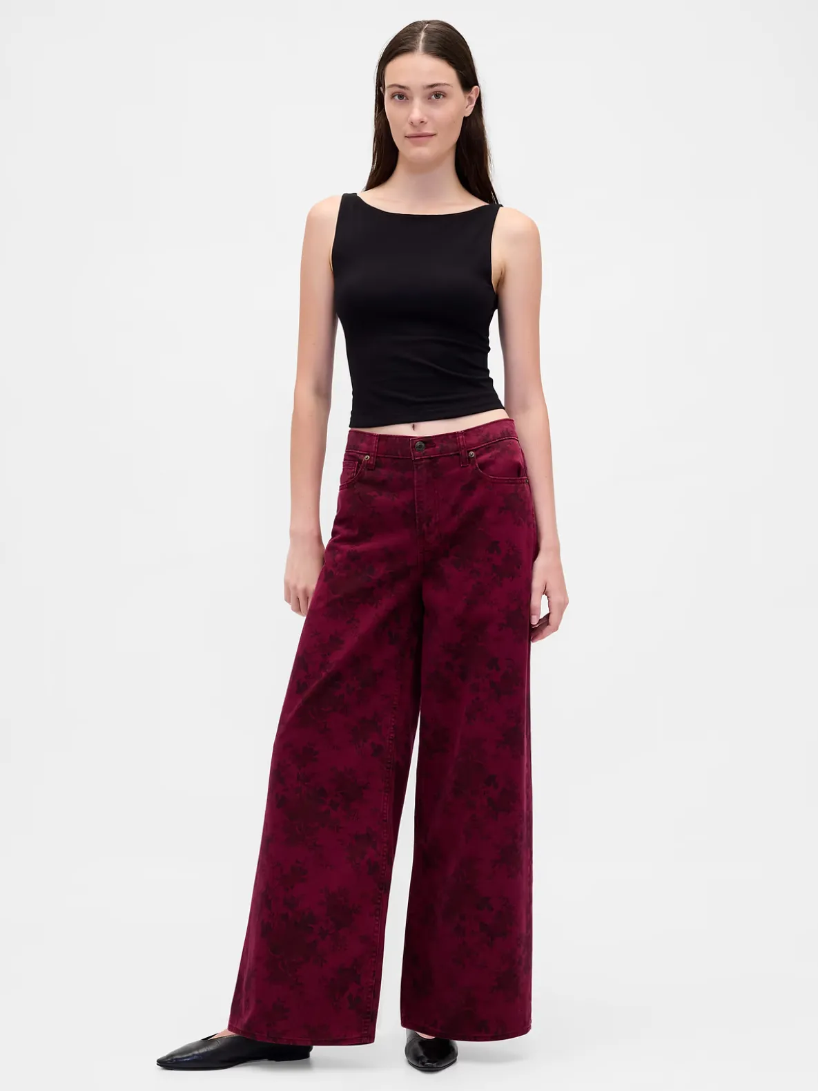 Mid Rise Floral Baggy Jeans