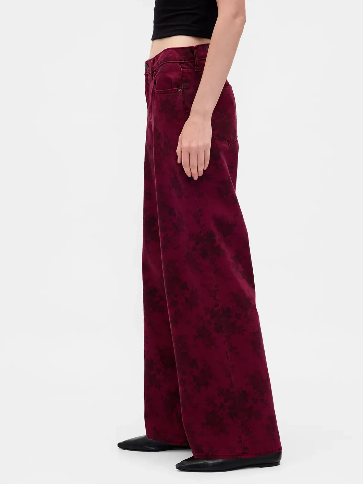 Mid Rise Floral Baggy Jeans