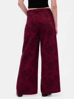 Mid Rise Floral Baggy Jeans