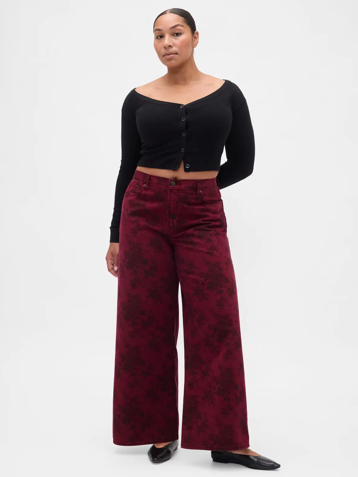 Mid Rise Floral Baggy Jeans