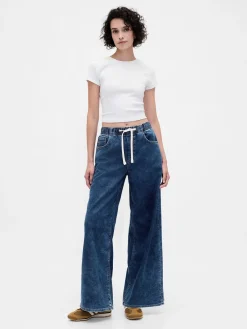 Mid Rise Knit Denim Baggy Jeans