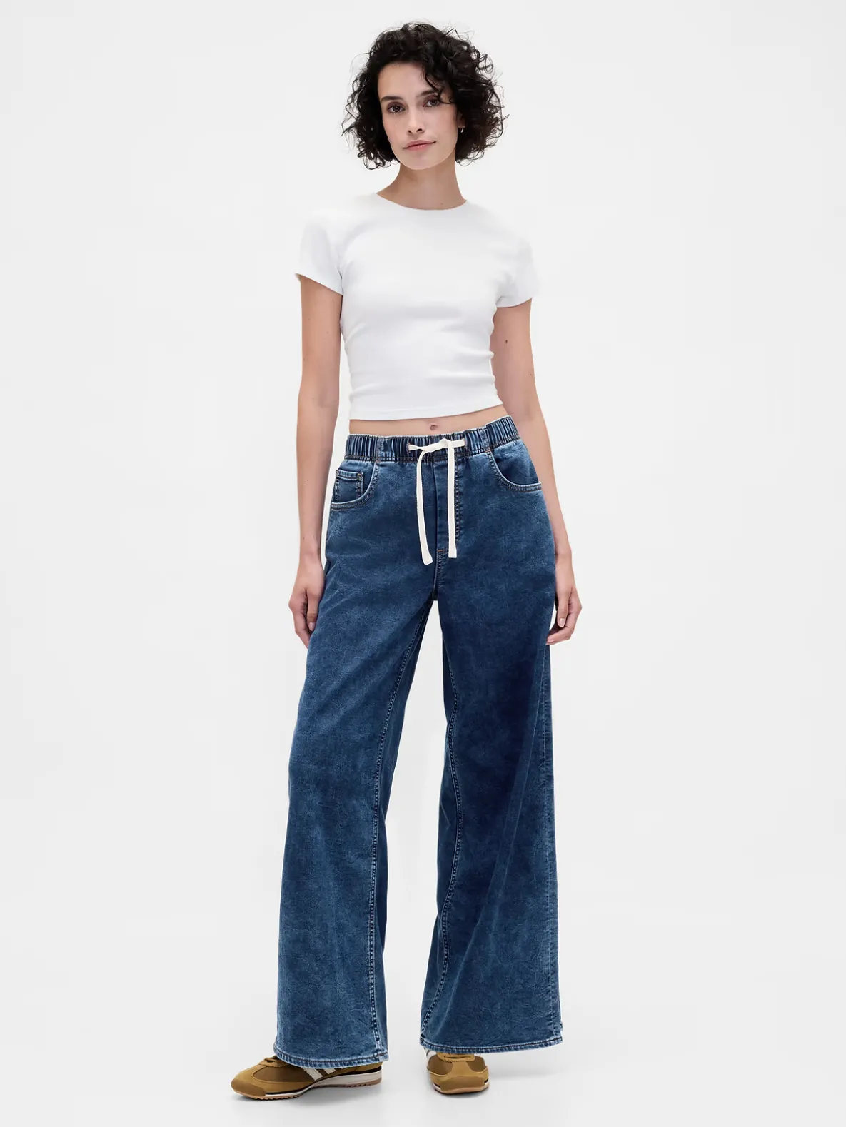 Mid Rise Knit Denim Baggy Jeans
