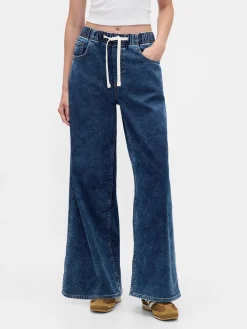 Mid Rise Knit Denim Baggy Jeans