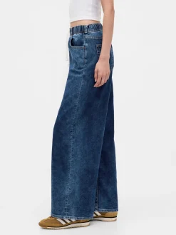 Mid Rise Knit Denim Baggy Jeans