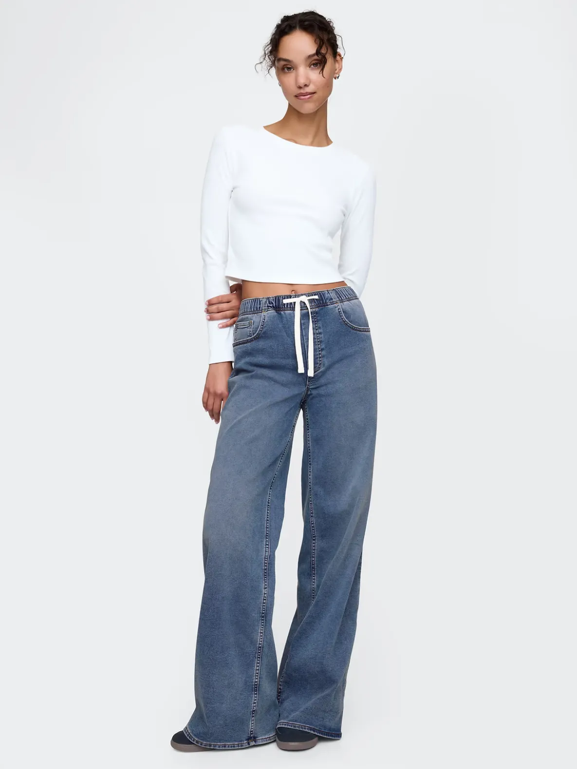 Mid Rise Knit Easy Baggy Jeans