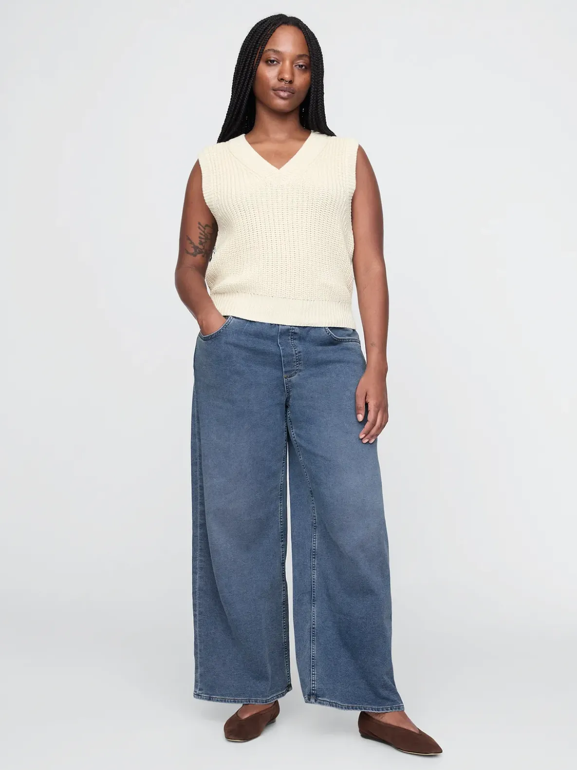 Mid Rise Knit Easy Baggy Jeans