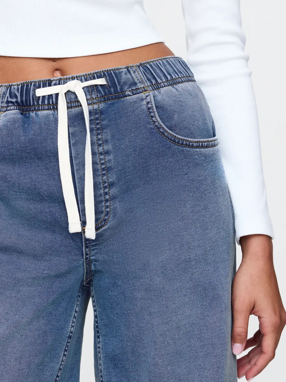 Mid Rise Knit Easy Baggy Jeans
