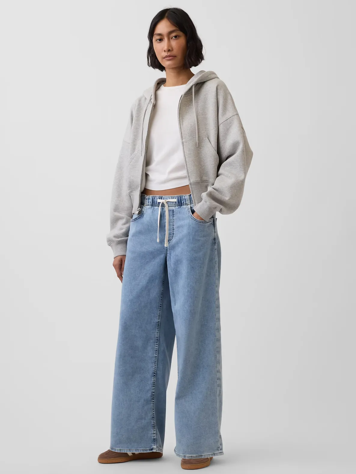 Mid Rise Knit Easy Baggy Jeans