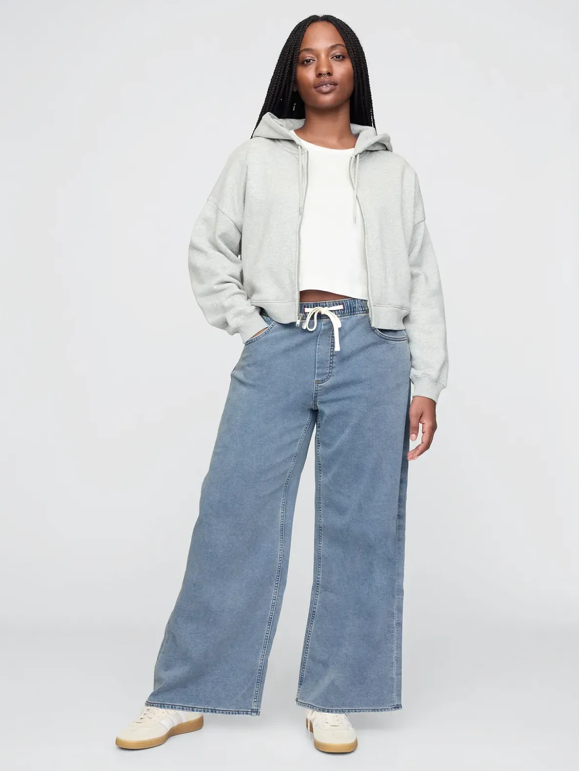 Mid Rise Knit Easy Baggy Jeans