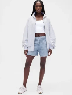 Mid Rise Printed Knit Denim Shorts