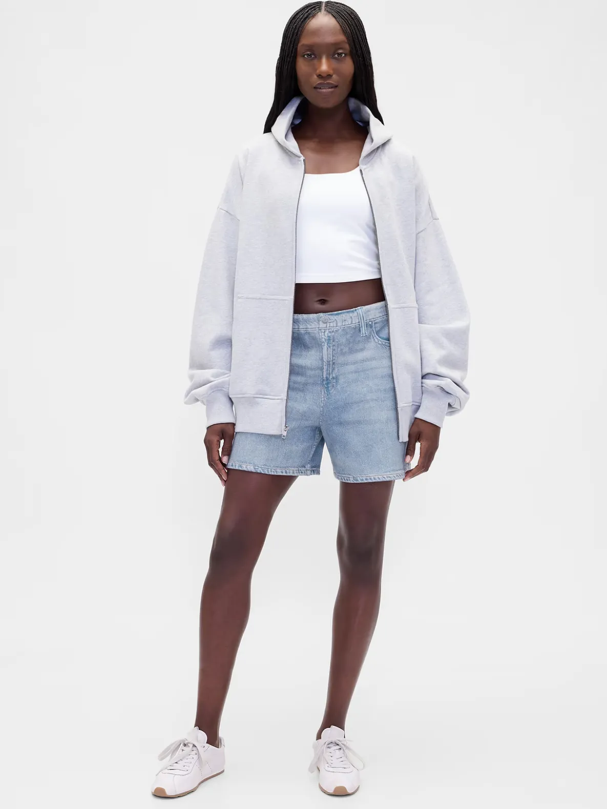 Mid Rise Printed Knit Denim Shorts
