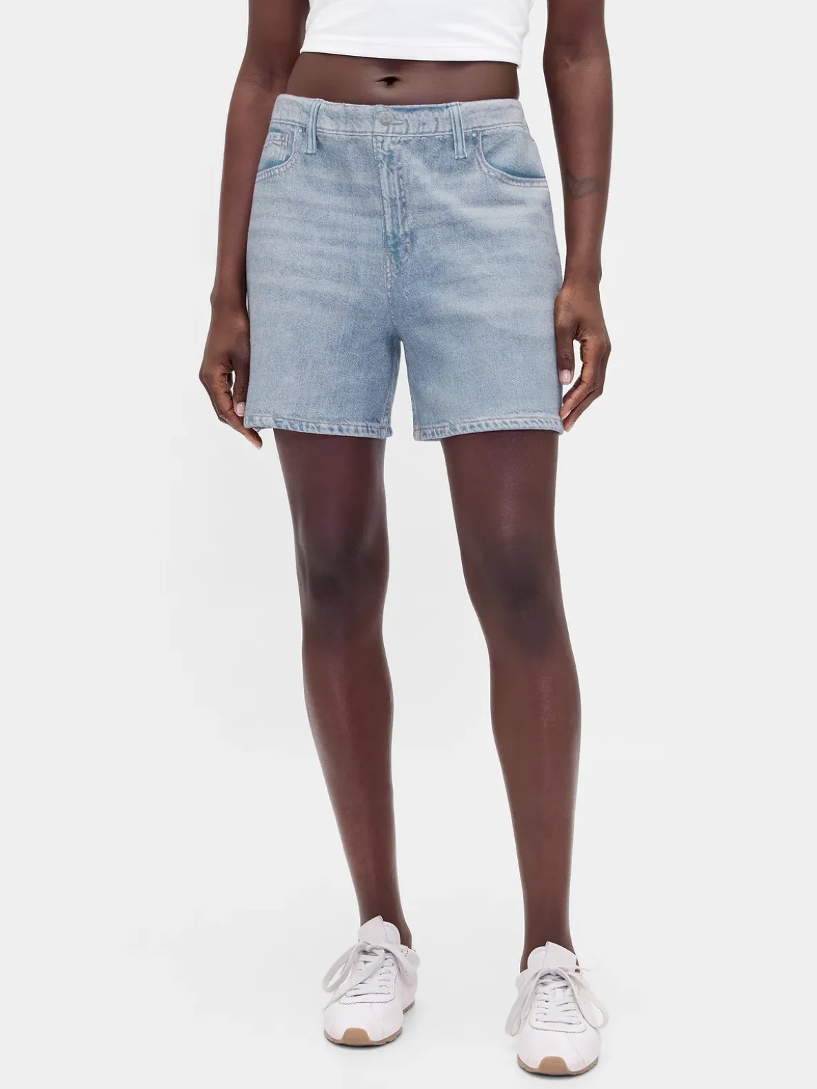 Mid Rise Printed Knit Denim Shorts
