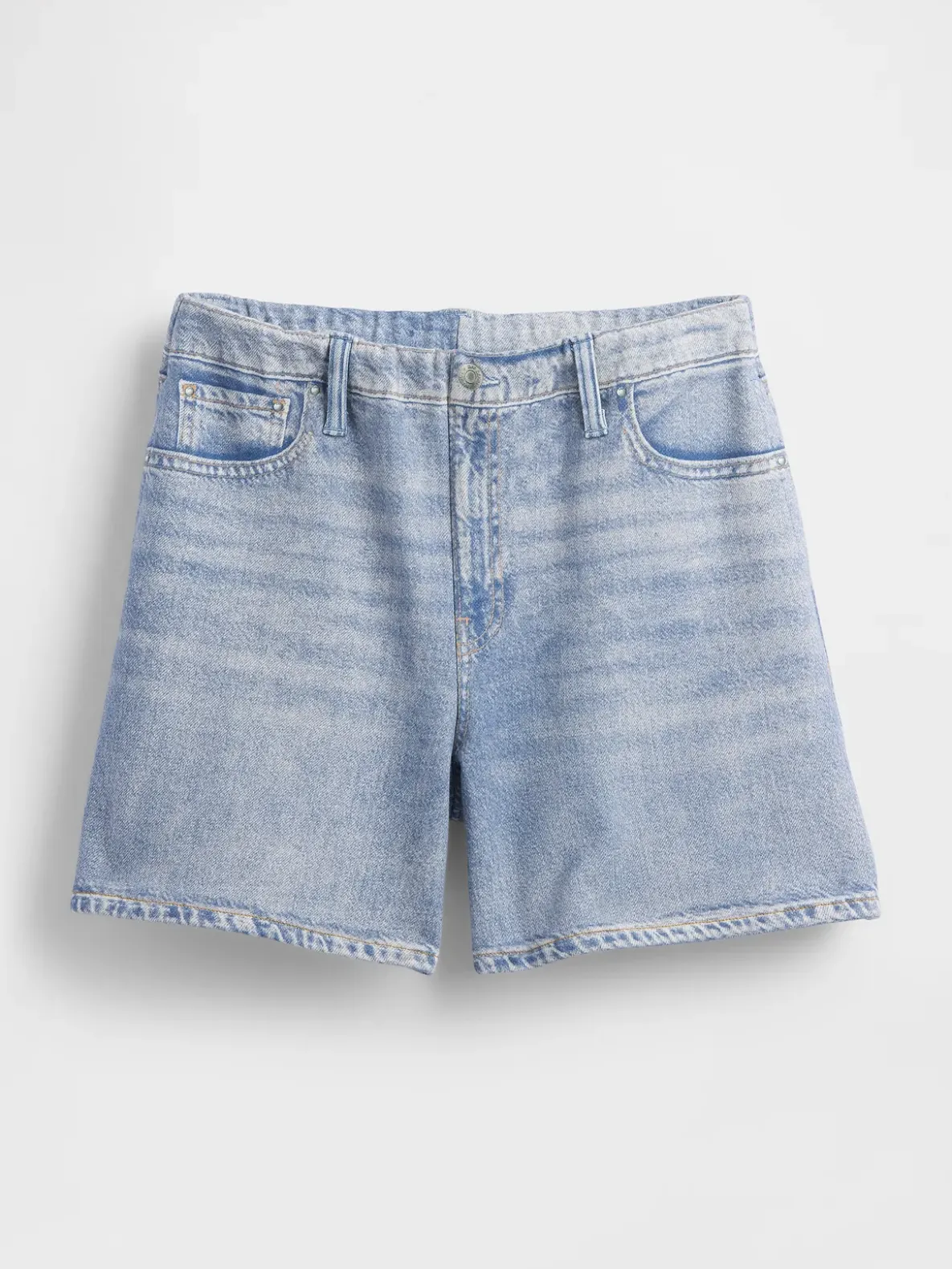 Mid Rise Printed Knit Denim Shorts