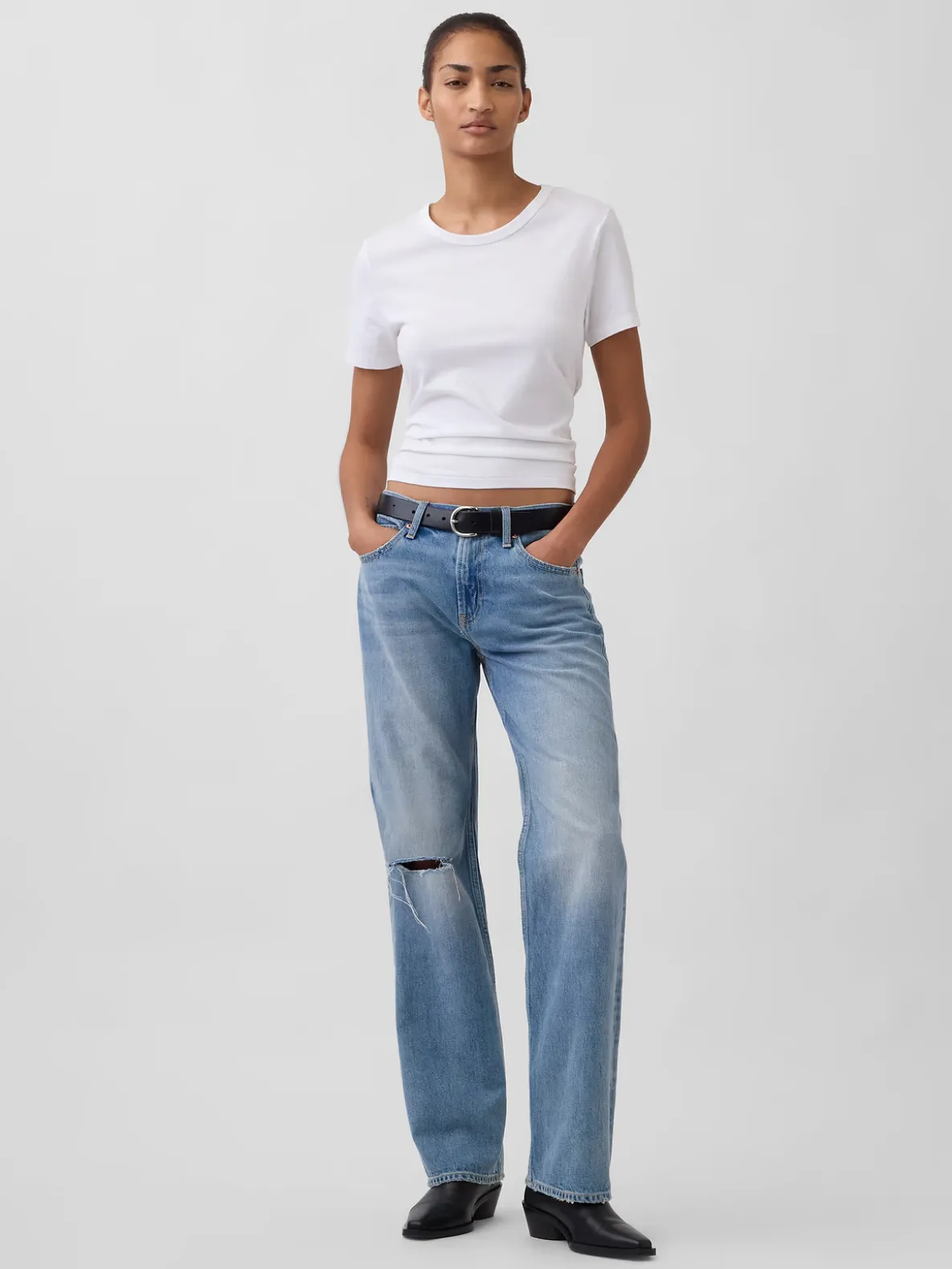 Mid Rise Rigid Relaxed Straight Jeans