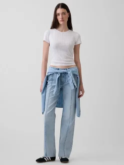 Mid Rise Seamed Relaxed Straight Jeans