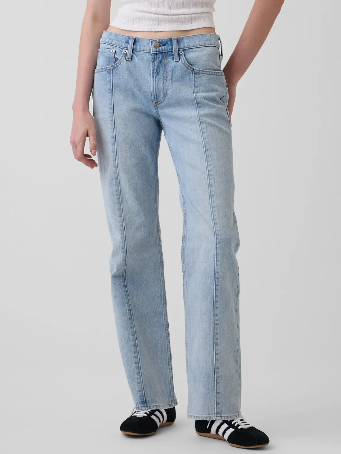 Mid Rise Seamed Relaxed Straight Jeans
