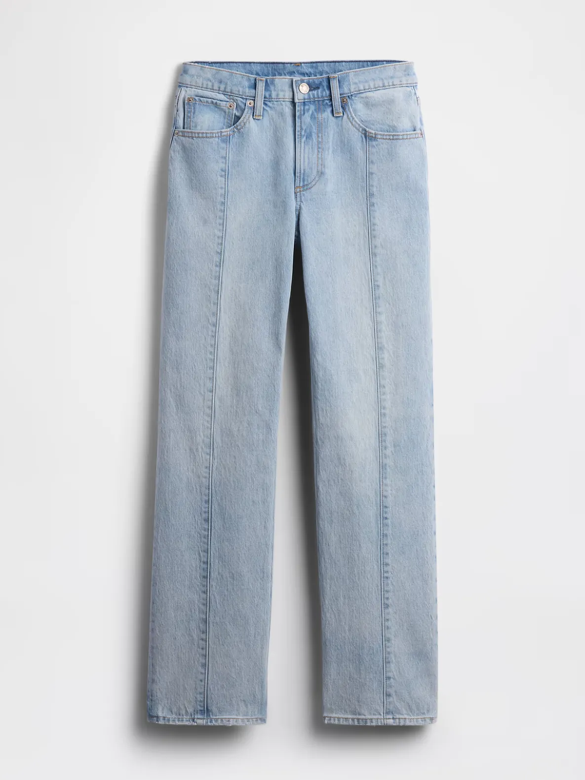 Mid Rise Seamed Relaxed Straight Jeans