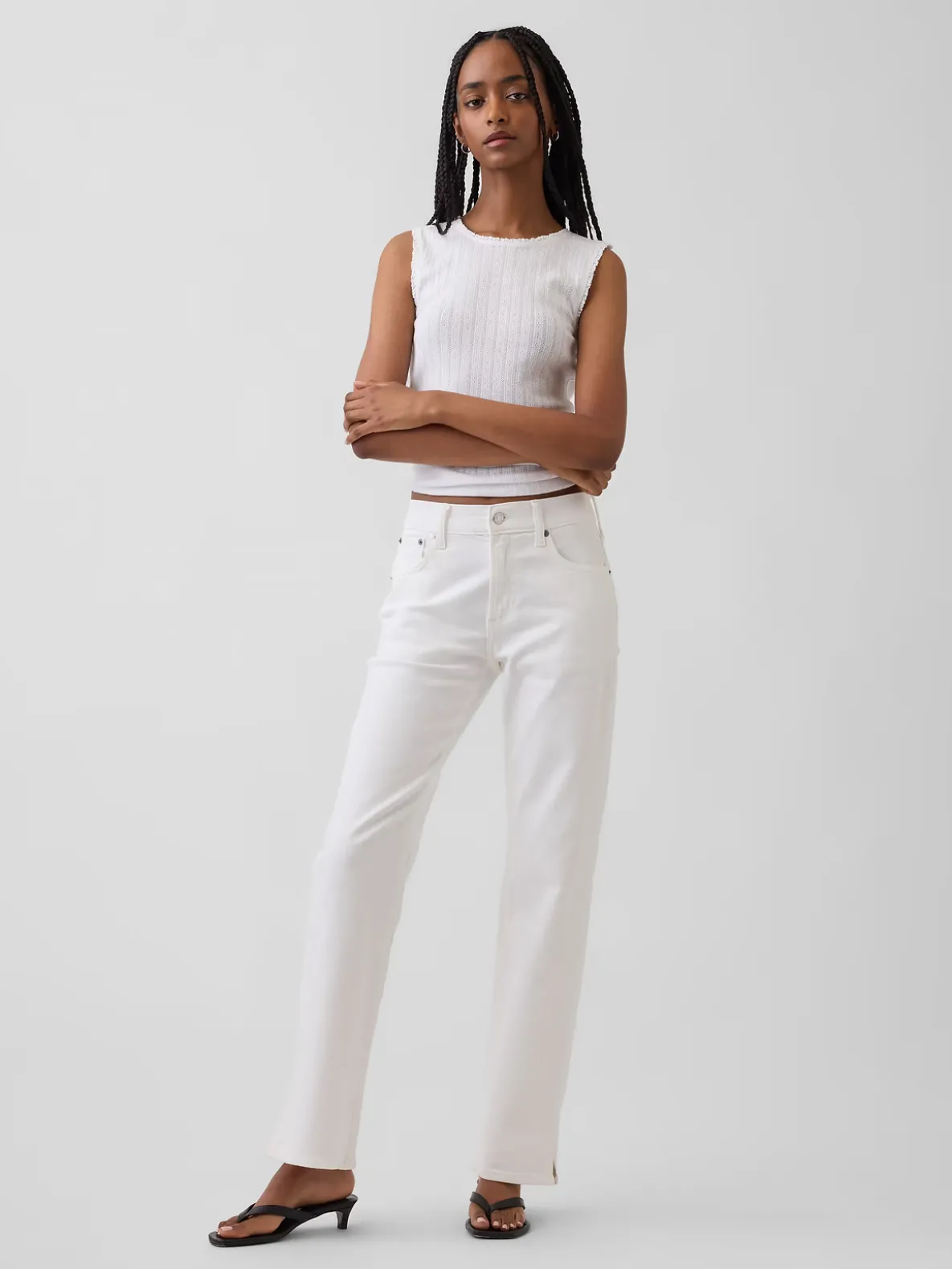 Mid Rise Split-Hem Relaxed Straight Jeans