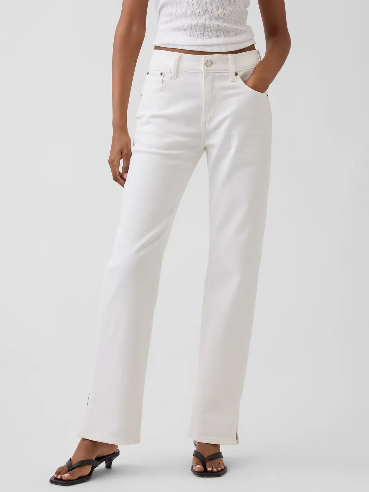 Mid Rise Split-Hem Relaxed Straight Jeans