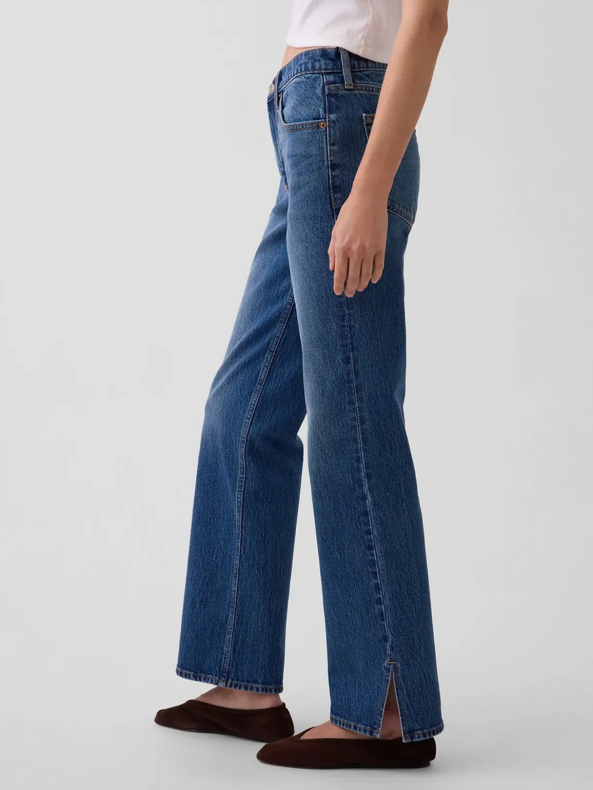 Mid Rise Split-Hem Relaxed Straight Jeans