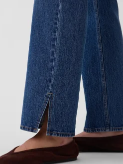 Mid Rise Split-Hem Relaxed Straight Jeans