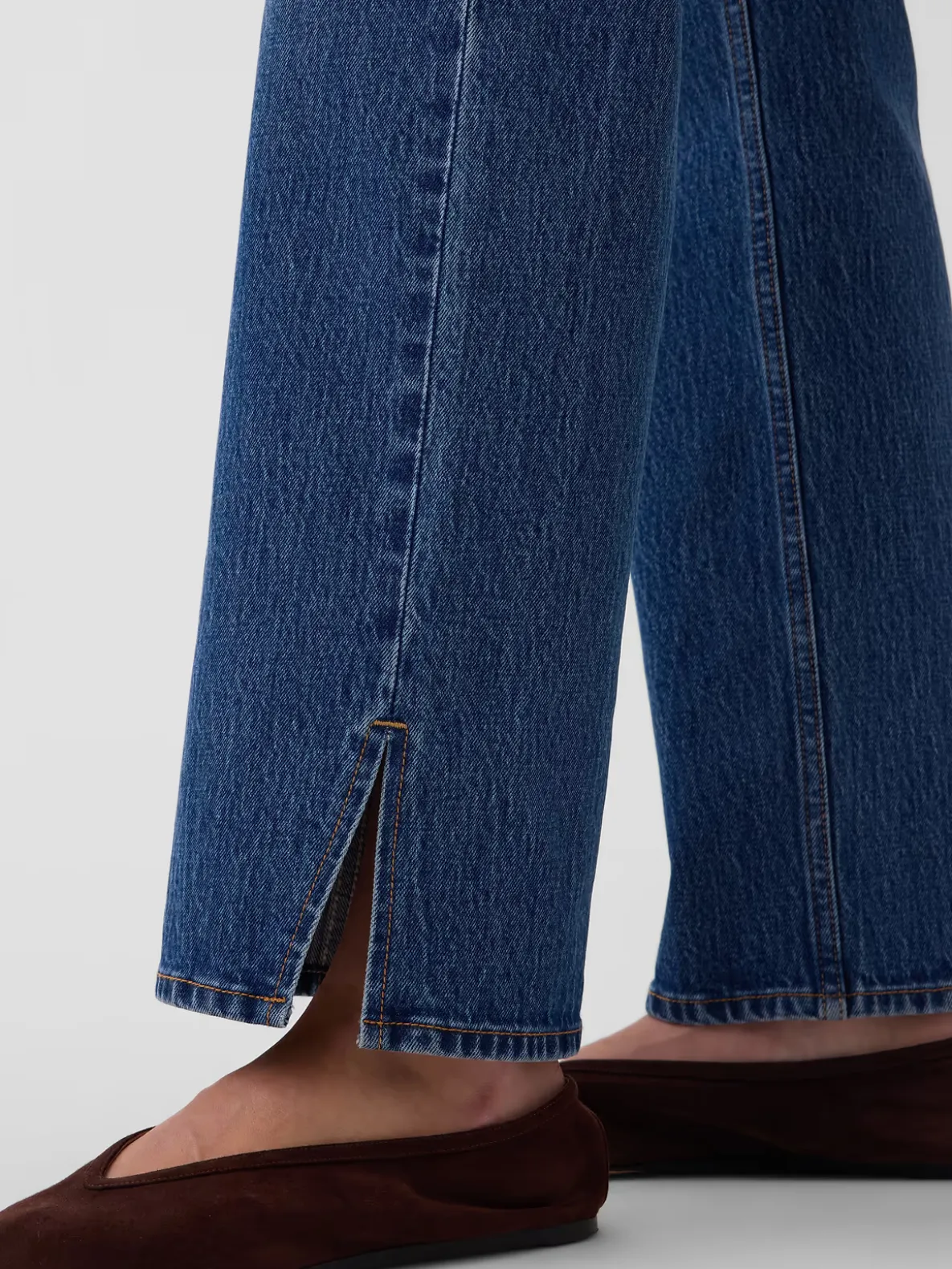 Mid Rise Split-Hem Relaxed Straight Jeans
