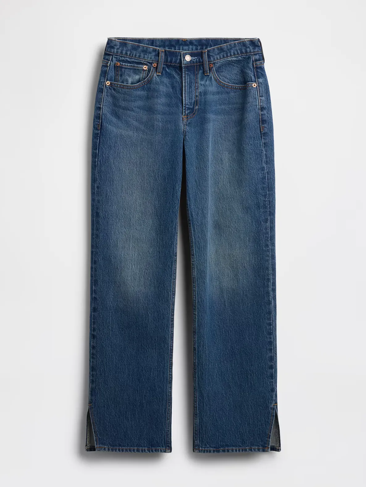 Mid Rise Split-Hem Relaxed Straight Jeans