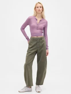 Mid Rise Twill Barrel Pants