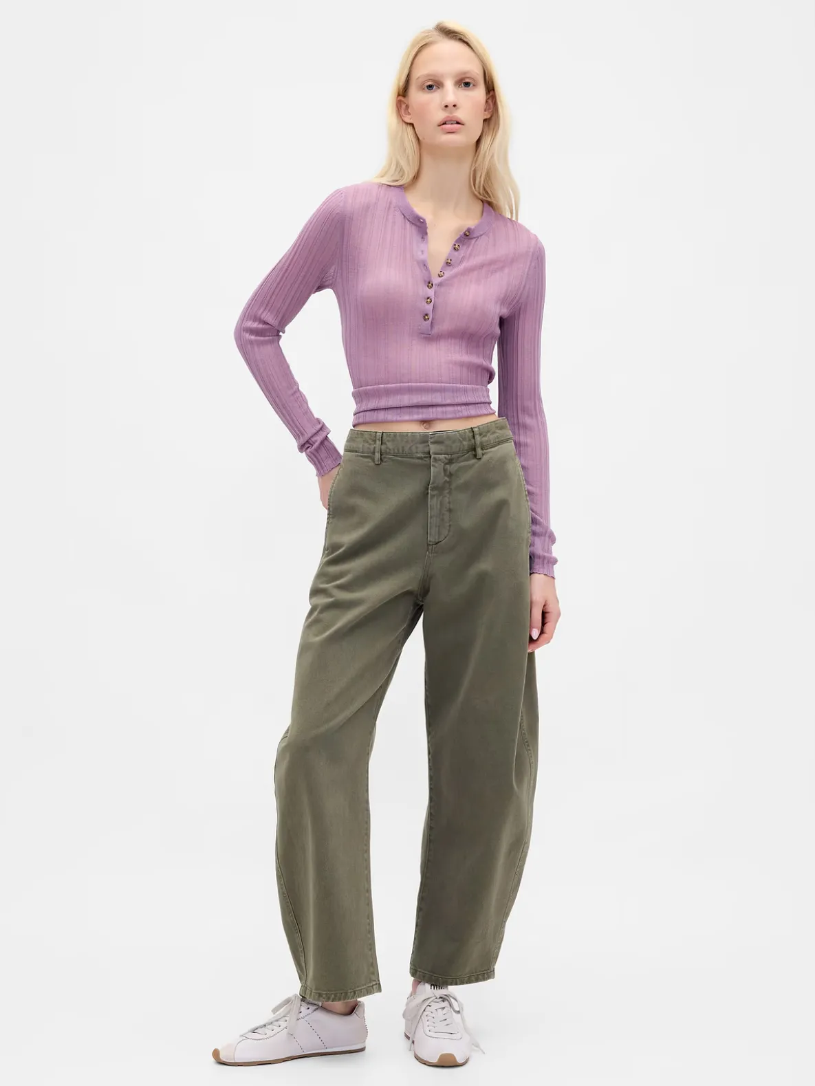 Mid Rise Twill Barrel Pants