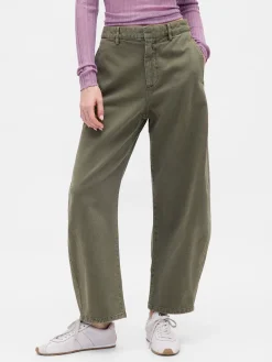 Mid Rise Twill Barrel Pants