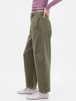 Mid Rise Twill Barrel Pants