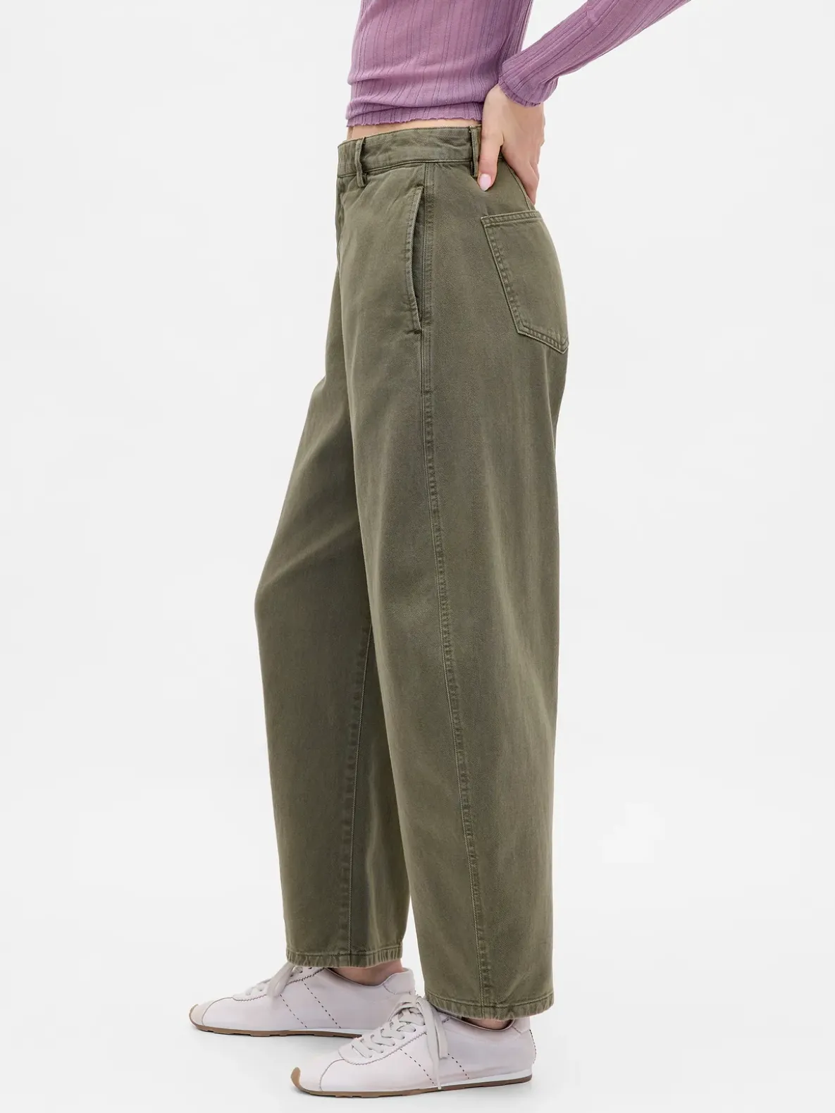 Mid Rise Twill Barrel Pants