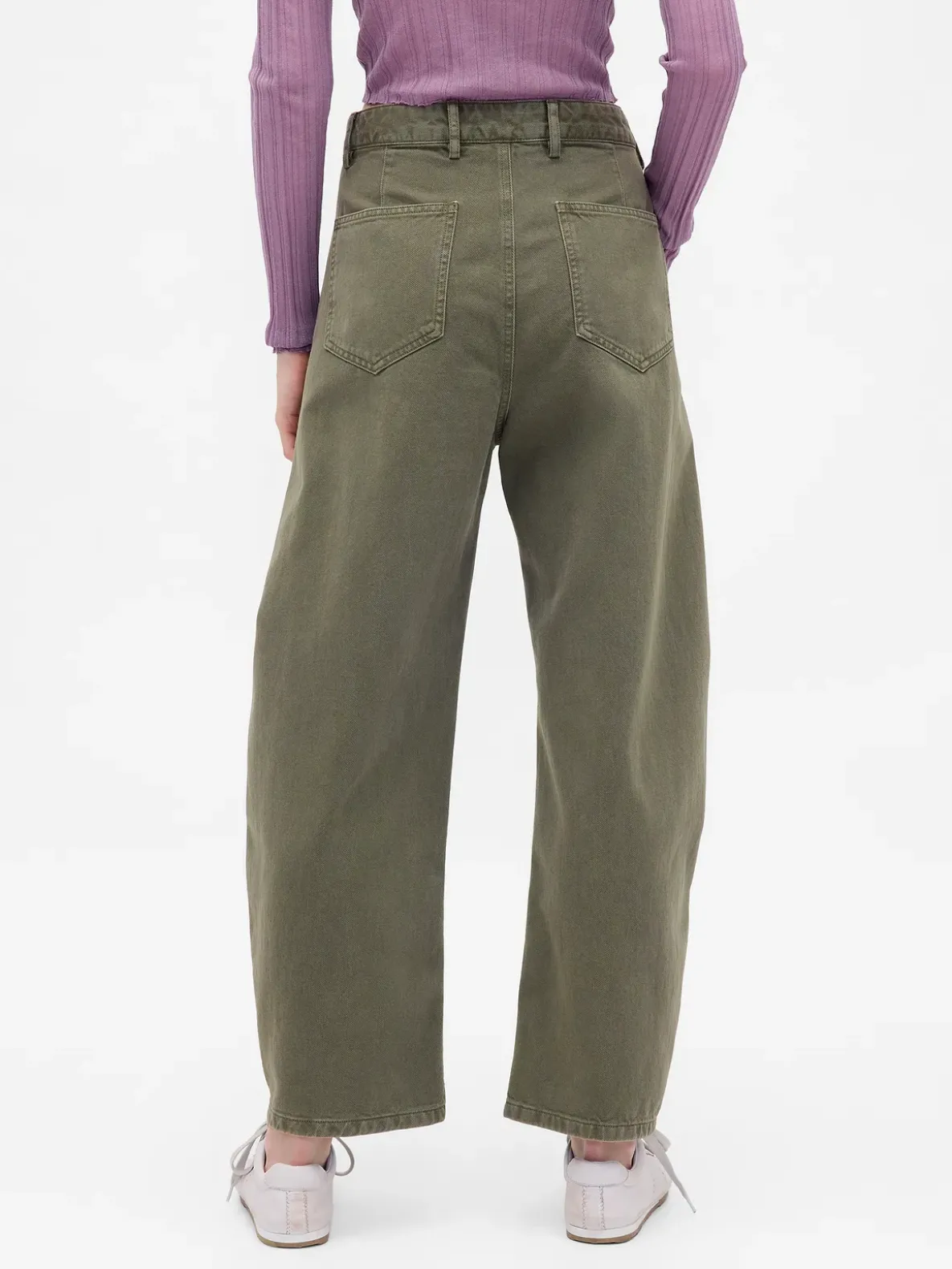 Mid Rise Twill Barrel Pants