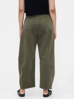 Mid Rise Twill Barrel Pants