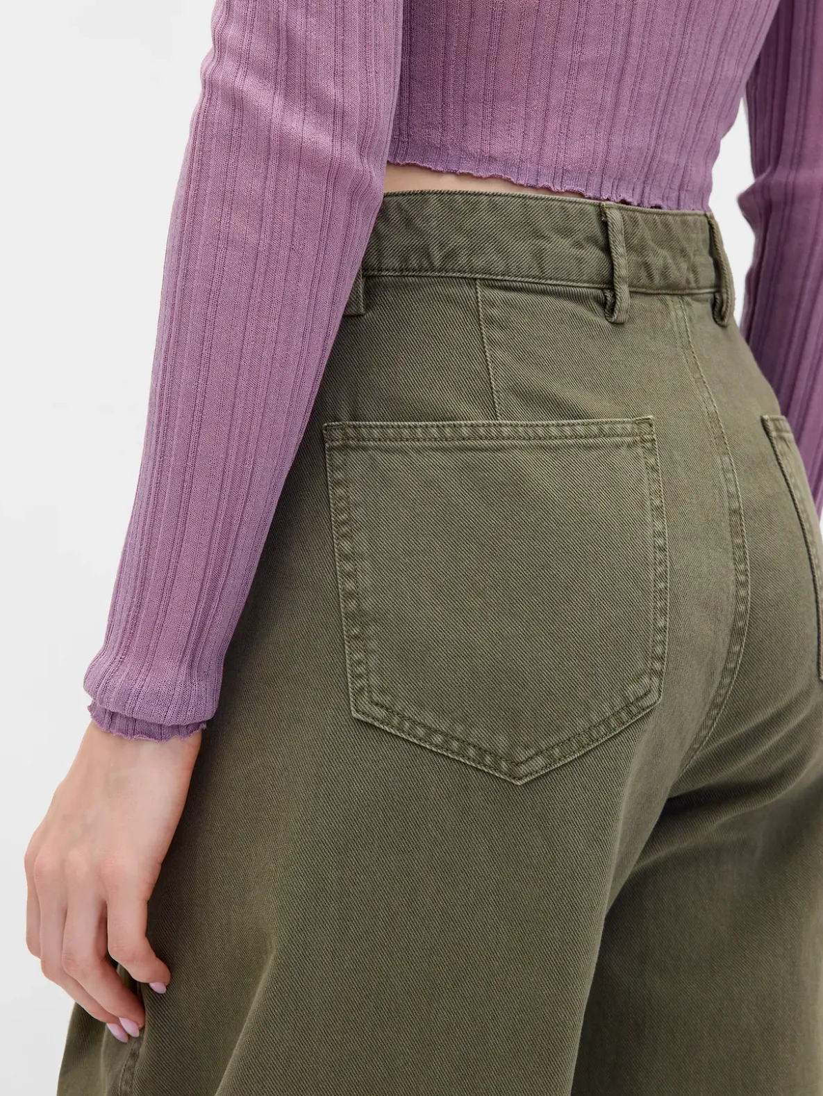 Mid Rise Twill Barrel Pants