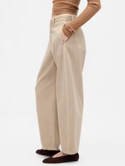 Mid Rise Twill Barrel Pants