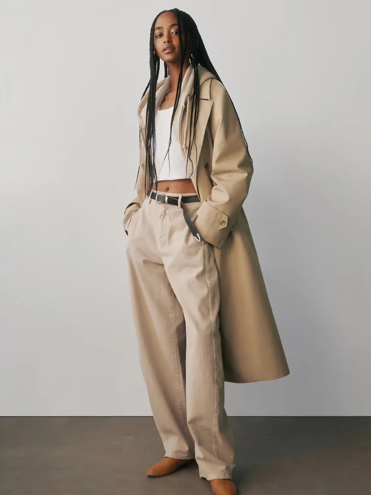 Mid Rise Twill Barrel Pants
