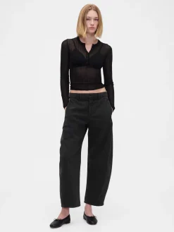 Mid Rise Twill Barrel Pants